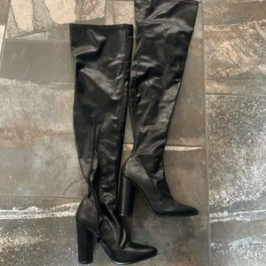 Pleather thigh high black boots